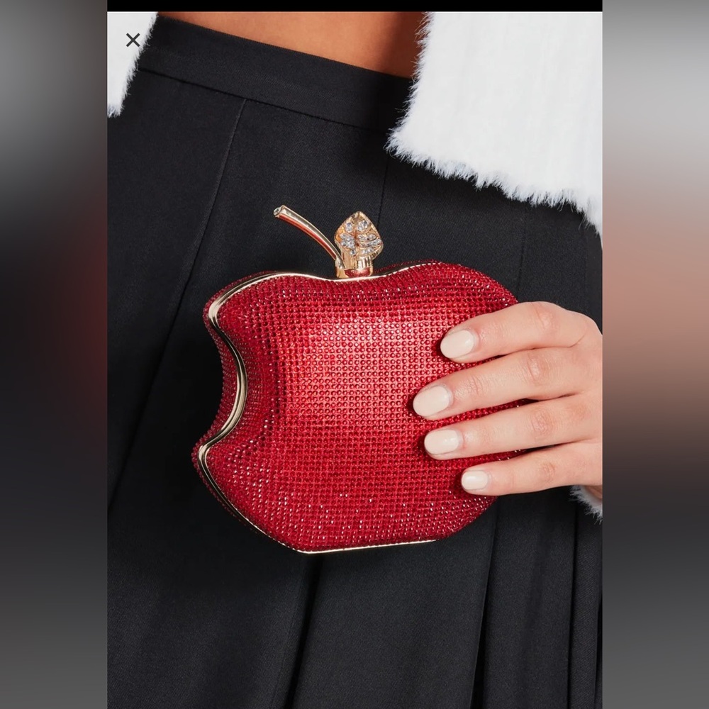 Tempting Glamour Rhinestone Bitten Apple Clutch